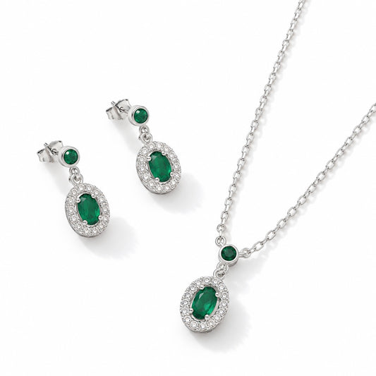 Set Piedra Verde Esmeralda con Microcircones